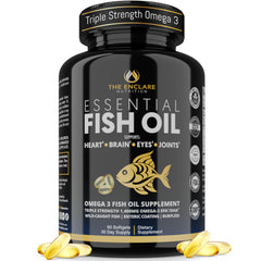 THE ENCLARE NUTRITION fish oil softgels bottle illustration highlighting burpless, high EPA/DHA omega-3 for heart support