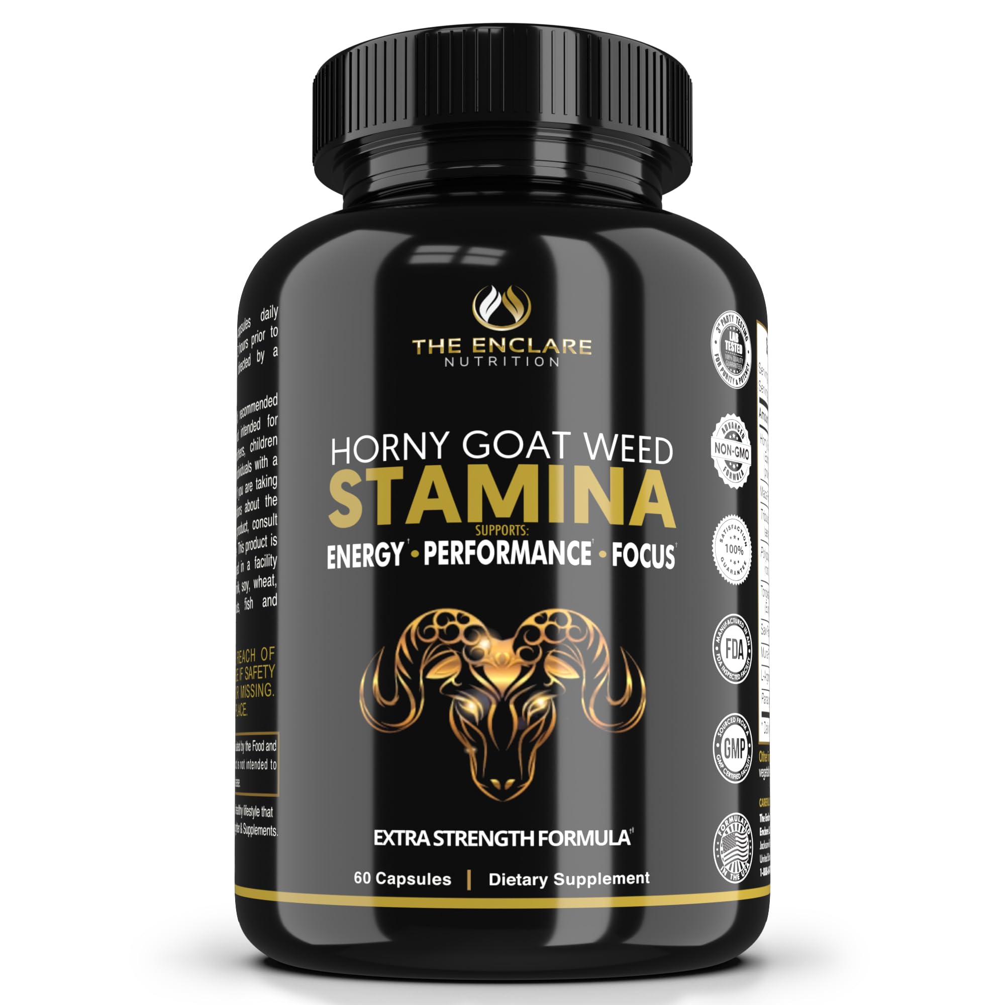 THE ENCLARE NUTRITION Horny Goat Weed Maca bottle boosts energy and stamina
