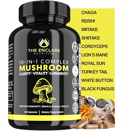 The Enclare Nutrition Mushroom 10in1 capsules offer convenient daily immune and energy support.
