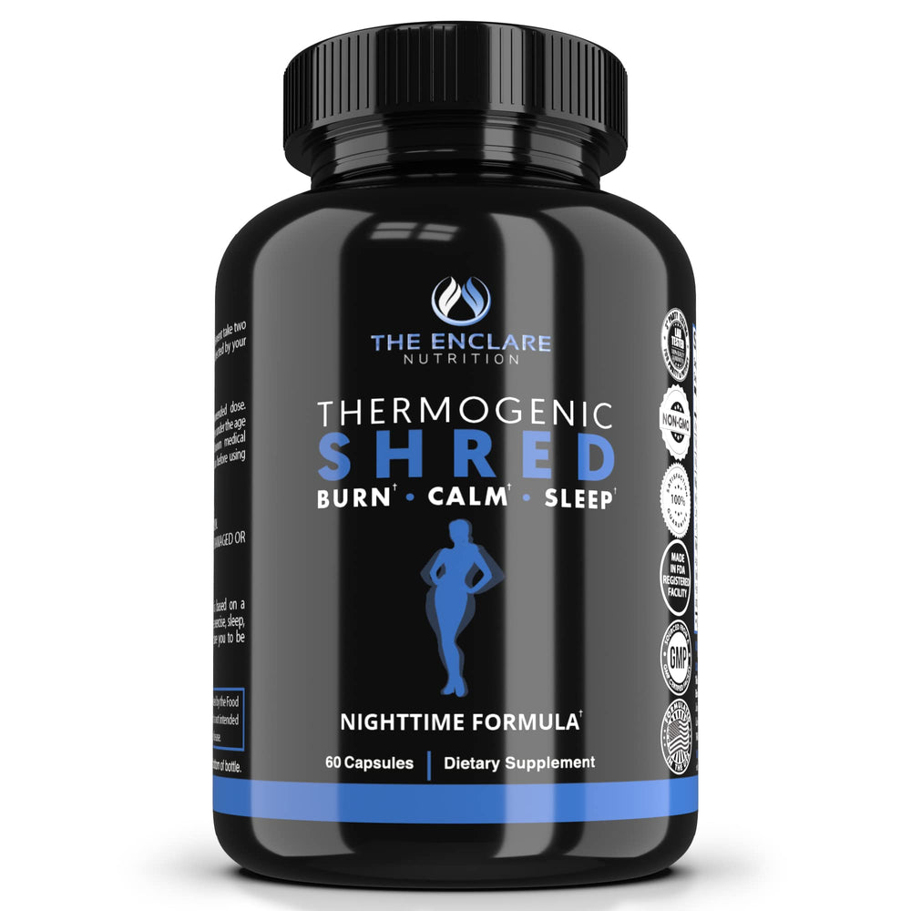 The Enclare Nutrition Thermogenic Shred bottle pouring, signaling restful sleep and lean mornings.