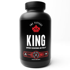 The Fittest King bottle front showing packaging for vitality and energy support.