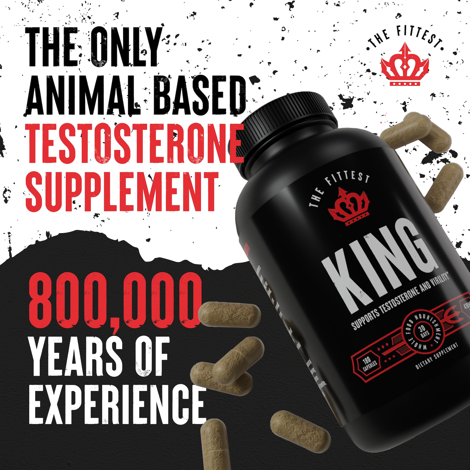 The Fittest King heart capsules image emphasizing endurance and mitochondrial support.