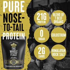 The Fittest Ever Whole Feast colostrum beef protein supports development with nutrient-dense profile.