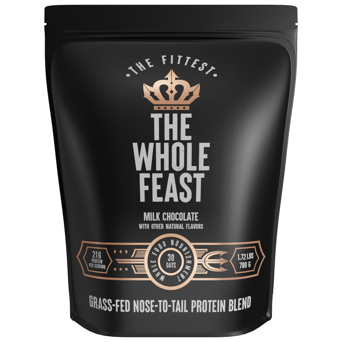 The Fittest Ever Whole Feast bottle pour for post-workout shakes