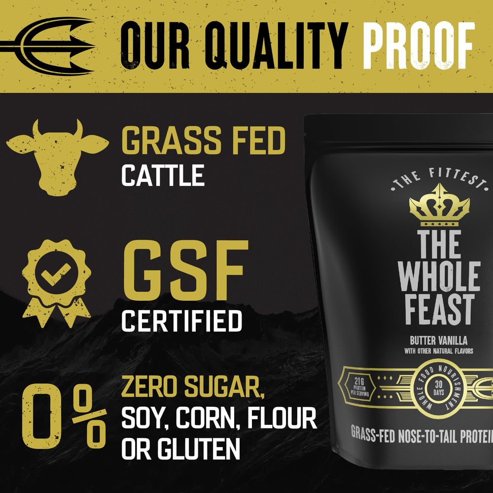 The Fittest Ever Whole Feast serving scoop and bottle showcases keto-friendly convenience.