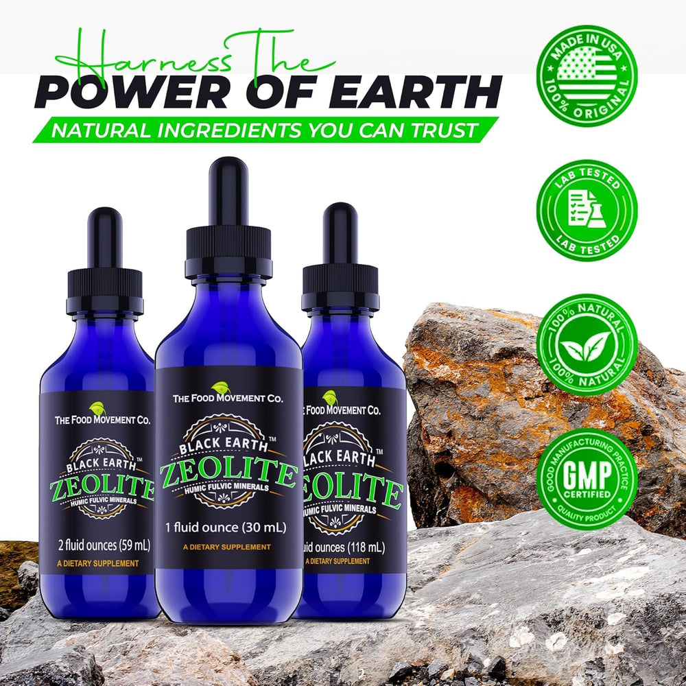 The Food Movement Co. Zeolite bottle on a shelf for daily wellness