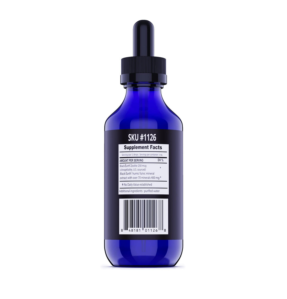 THE FOOD MOVEMENT CO Black Earth Zeolite label reflects premium, quality ingredients.
