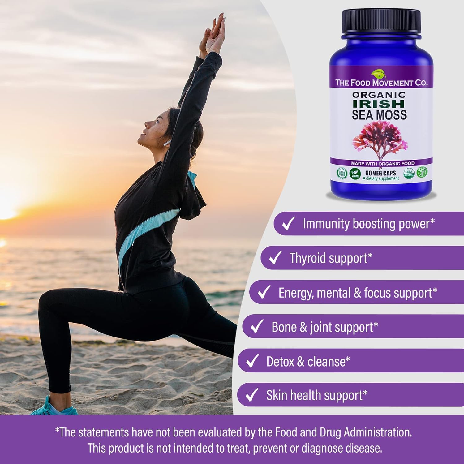The Food Movement Co Irish Sea Moss dispensing shot highlights convenient daily use.