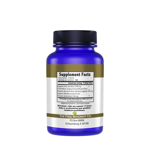 THE FOOD MOVEMENT CO. Sea Moss Master capsules close-up suggests vitality and balance
