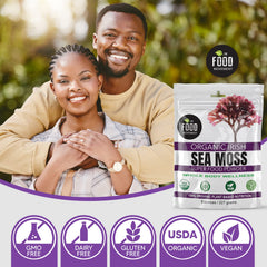 The Food Movement Co. sea moss powder dispensing scene suggests convenient gel or supplement preparation.