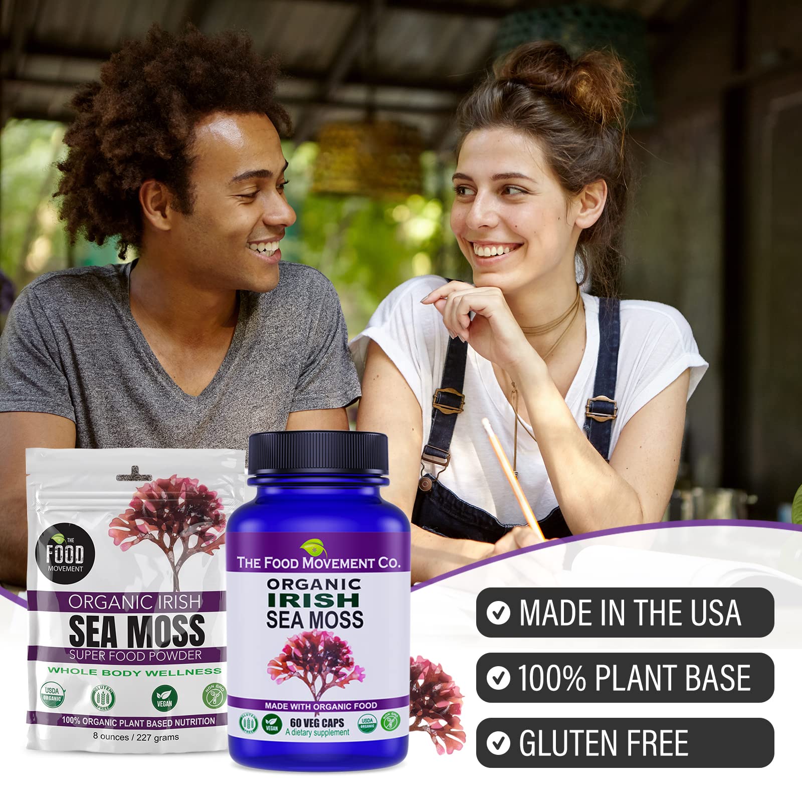 The Food Movement Co. sea moss powder close-up texture highlights mineral-dense consistency for nutrient-rich routines.