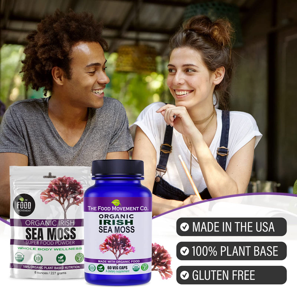 The Food Movement Co. sea moss powder close-up texture highlights mineral-dense consistency for nutrient-rich routines.