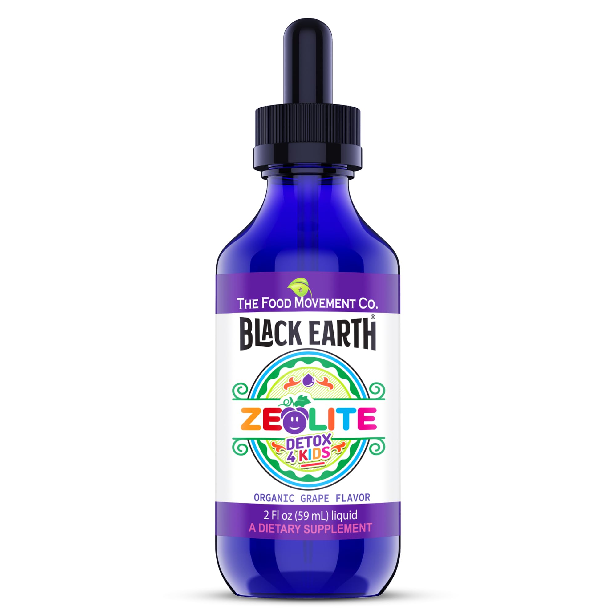 The Food Movement Co Zeolite Detox for Kids bottle being dispensed with a pump for precise dosing.