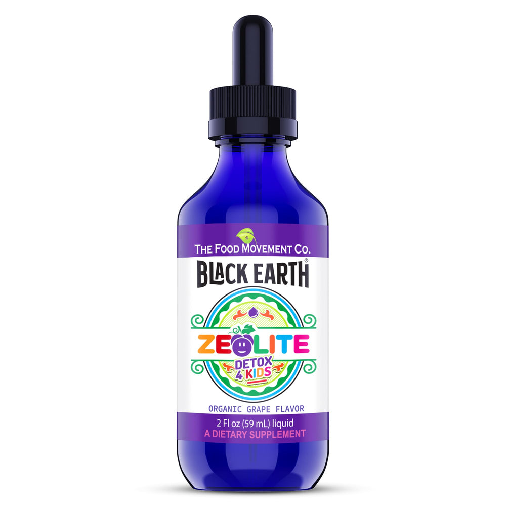 The Food Movement Co Zeolite Detox for Kids bottle being dispensed with a pump for precise dosing.