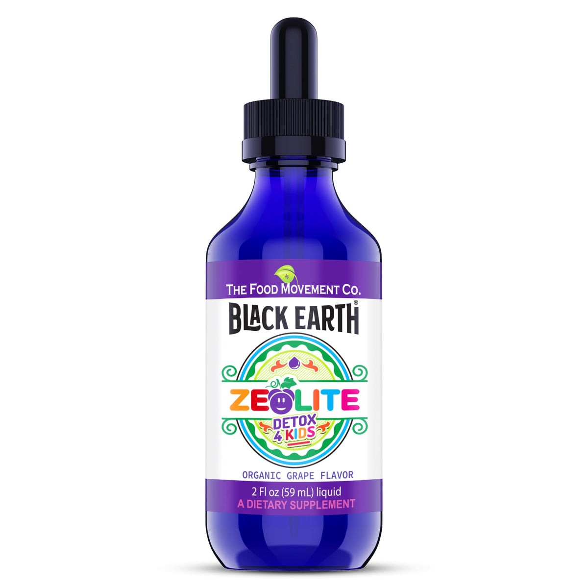 The Food Movement Co Zeolite Detox for Kids bottle being dispensed with a pump for precise dosing.