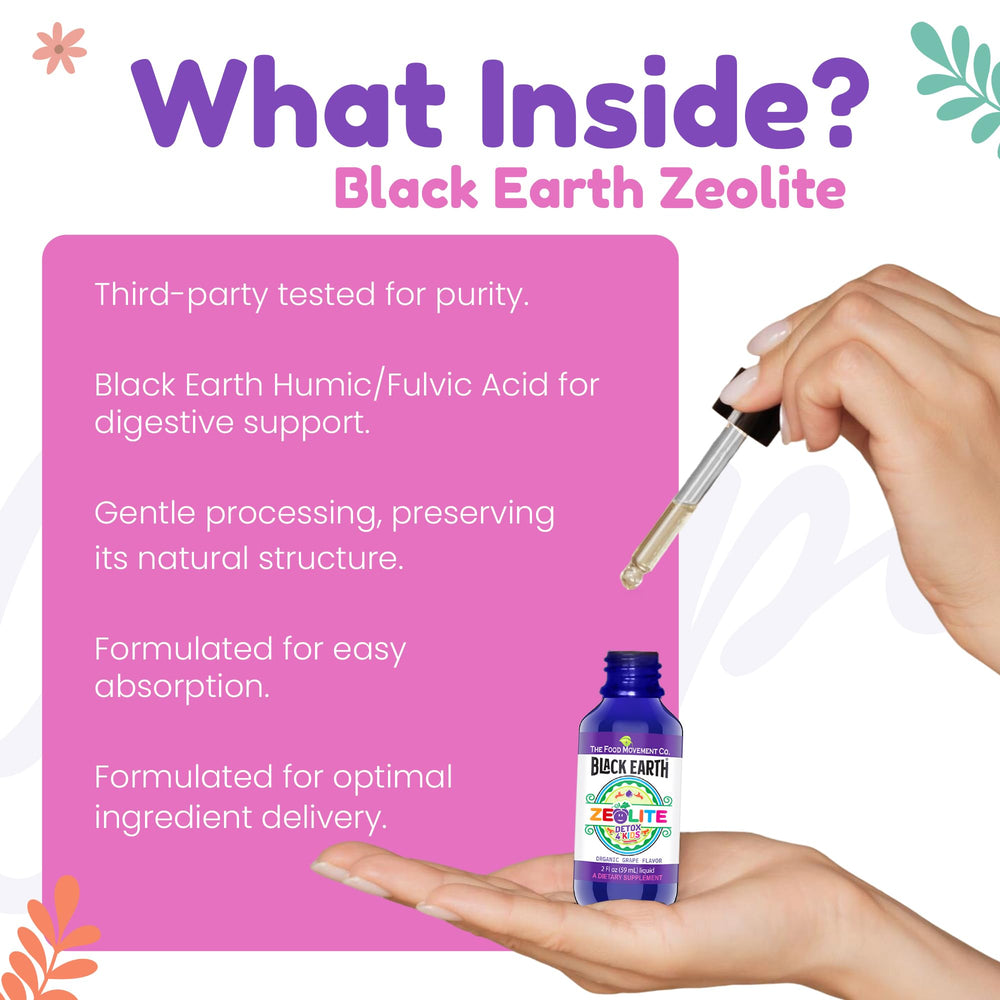 The Food Movement Co Zeolite Detox Clinoptilolite blend shown in the bottle.
