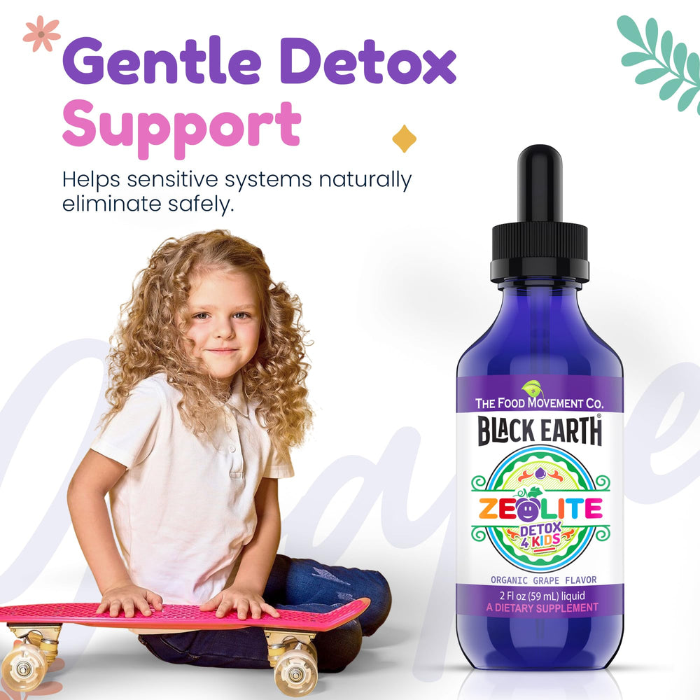 The Food Movement Co Zeolite Detox made in the USA label emphasizing GMP quality.