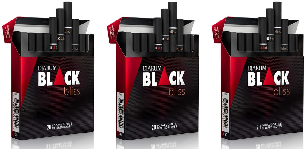 The Frugal Smoker Djarum Black Bliss Ruby front pack with cherry and clove aroma.