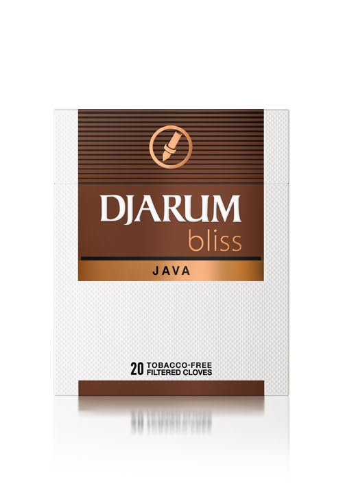 The Frugal Smoker Djarum Bliss Java Clove box-back emphasizes branding and product details.