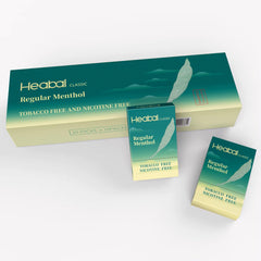 The Frugal Smoker HEABAL Menthol 20-pack front view, nicotine-free alternative option.