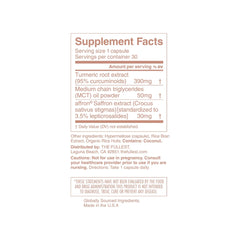 The Fullest saffron capsules bottle label for gluten-free vegan use