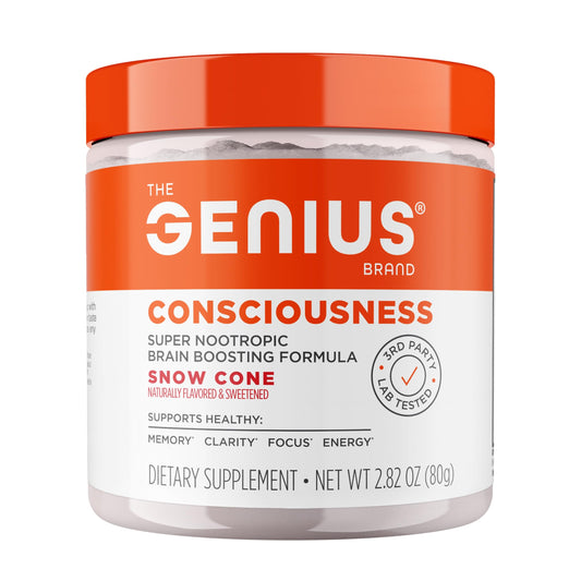 The Genius Brand Genius Consciousness bottle pour supports focused daily thinking.