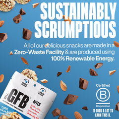The GFB Dark Chocolate Almond Protein Bites showcase gluten-free, vegan, and kosher certifications on packaging.