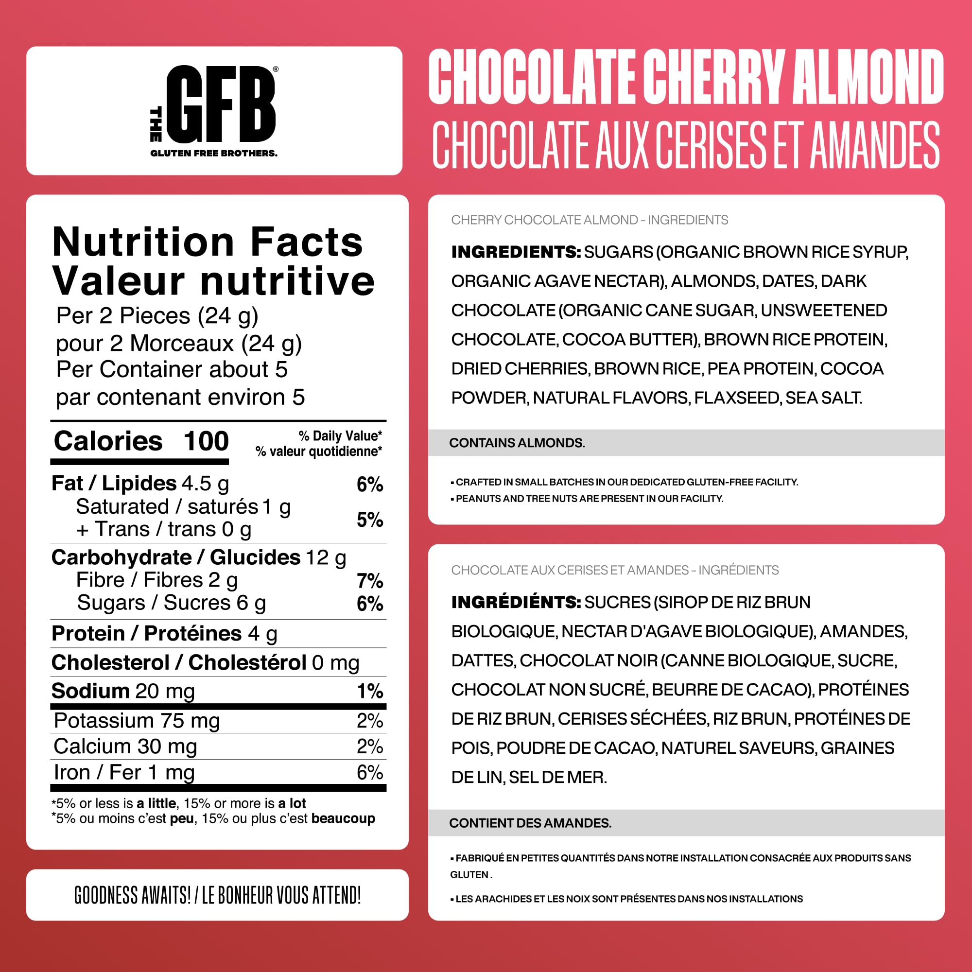 Closeup of Montmorency cherries and dark chocolate in The GFB bites for flavor cues.
