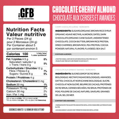 Closeup of Montmorency cherries and dark chocolate in The GFB bites for flavor cues.
