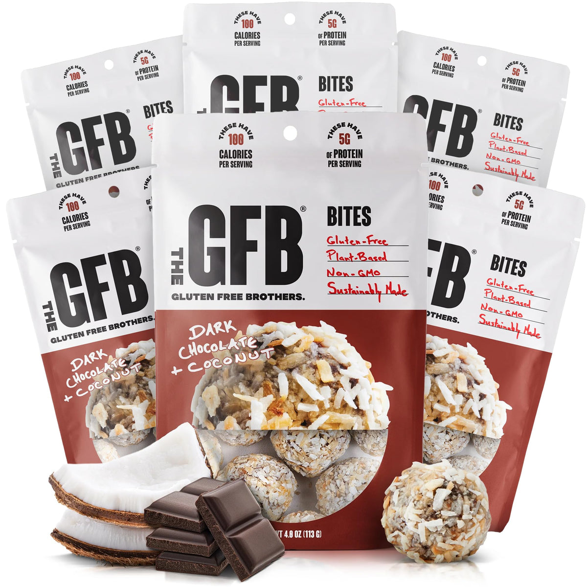 The GFB Dark Chocolate Coconut Bites pack—on-the-go snack for busy days.