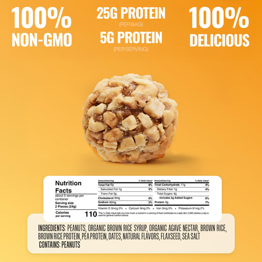 Close-up of The GFB bites texture shows crunchy peanuts and creamy peanut butter.