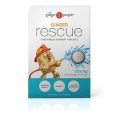 The Ginger People Ginger Rescue chewables bottle for convenient, drug-free digestive support.