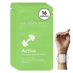 The Good Patch Active Patch applied to the wrist for steady energy during workouts.