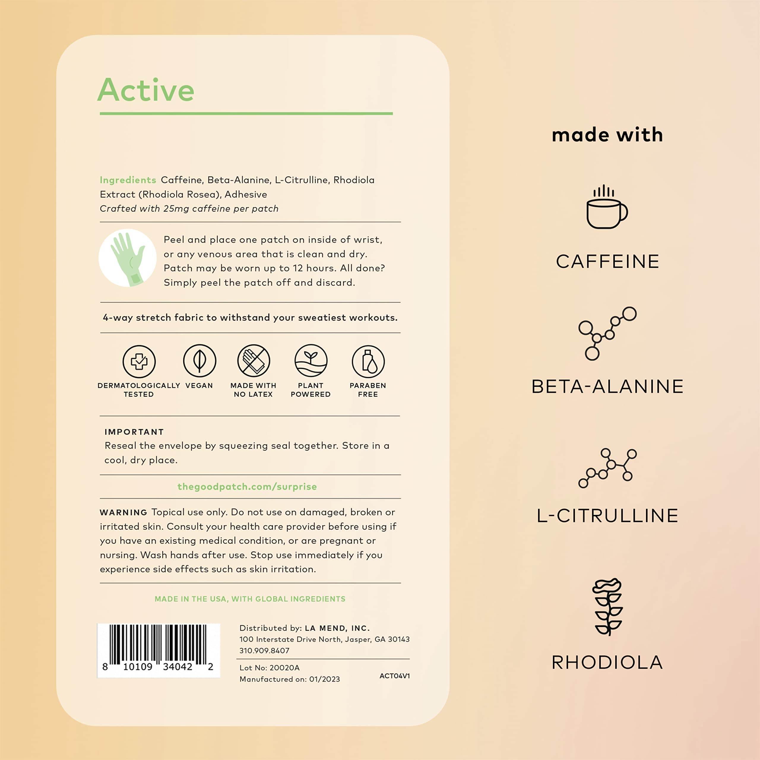 Plant-powered ingredients in The Good Patch Active Patch support focus and stamina