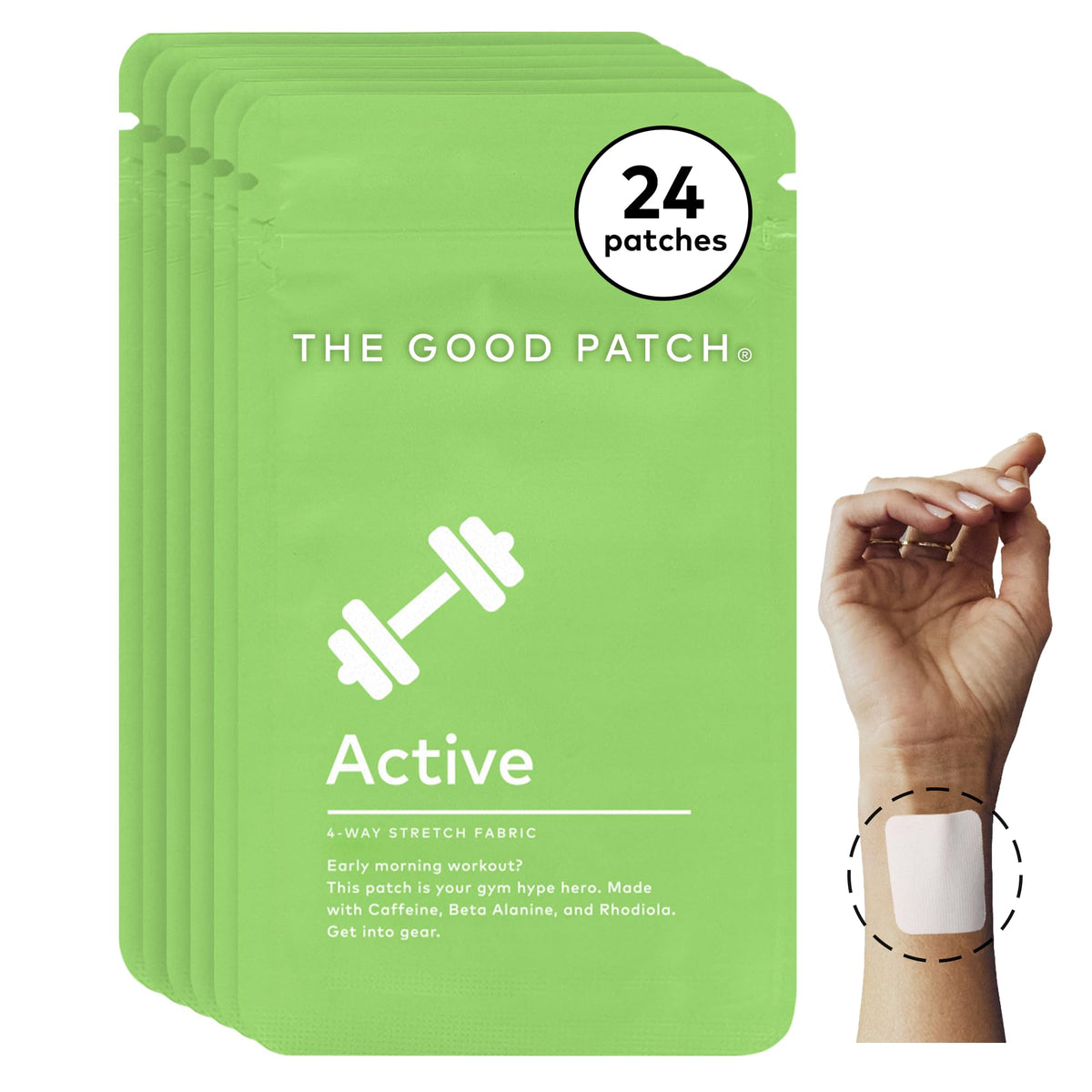 The Good Patch Active Patch applied to the wrist for steady energy release