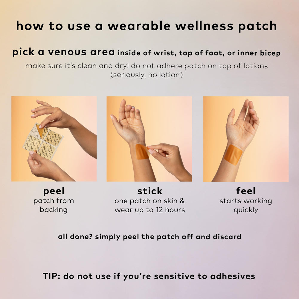 The Good Patch B12 Awake Patch ingredients panel highlights caffeine and B12 blend.