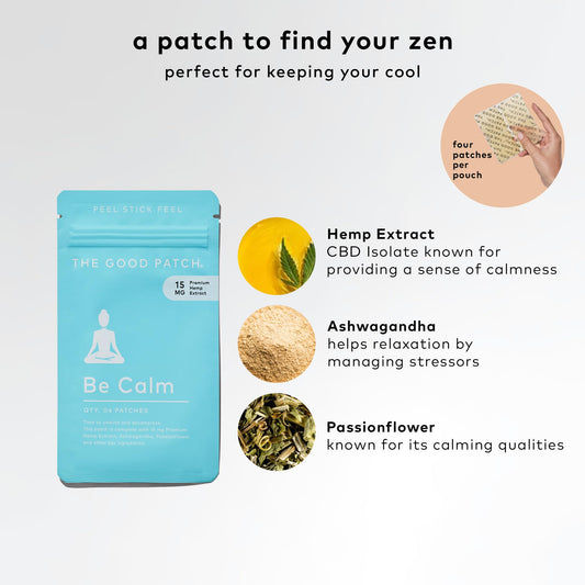 Close-up of The Good Patch Be Calm showing hemp and botanicals for daily calm.