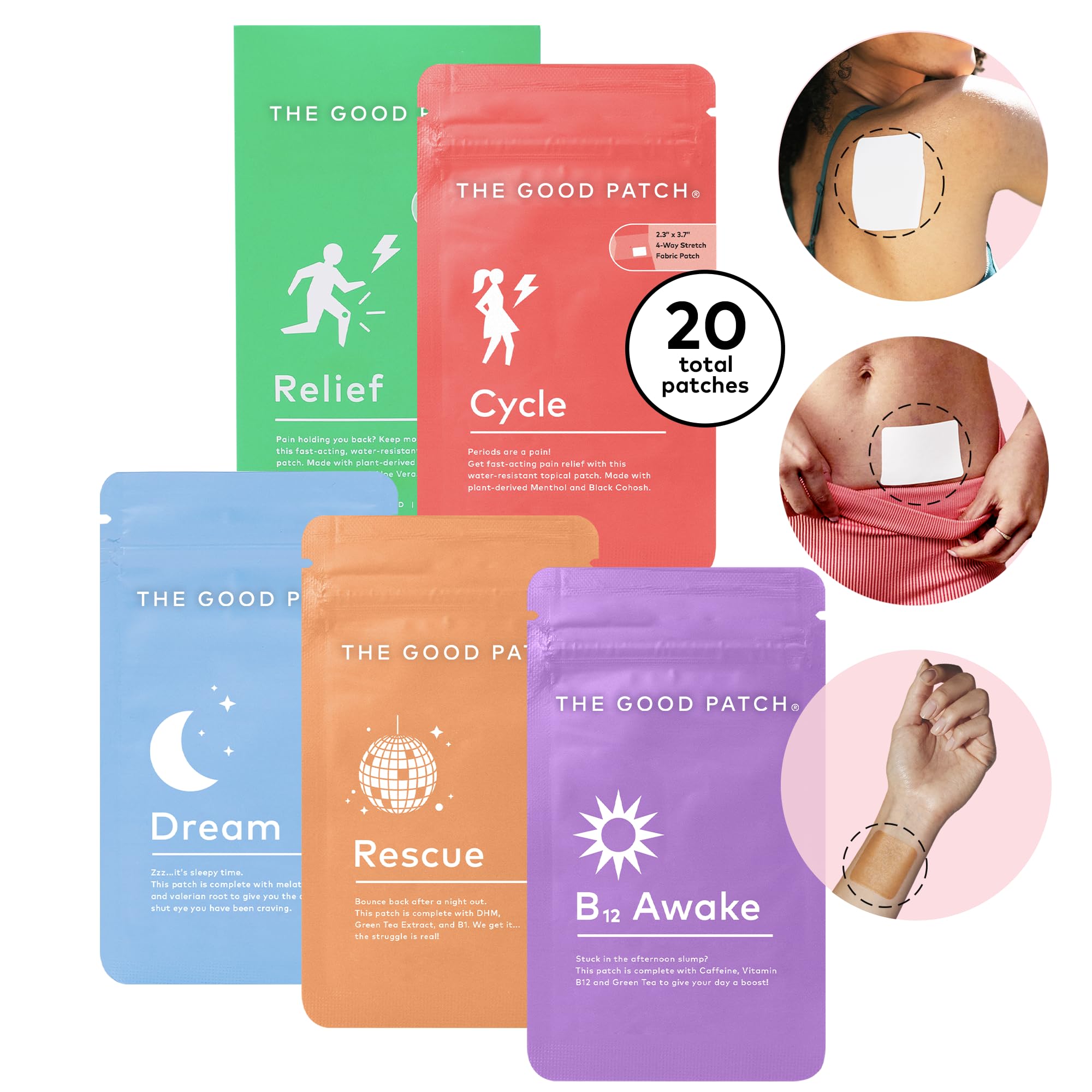 The Good Patch Dream packaging emphasizes sleep-focused patch kit