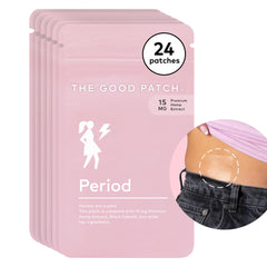 The Good Patch Period Patch on lower abdomen for discreet, long-lasting wear.