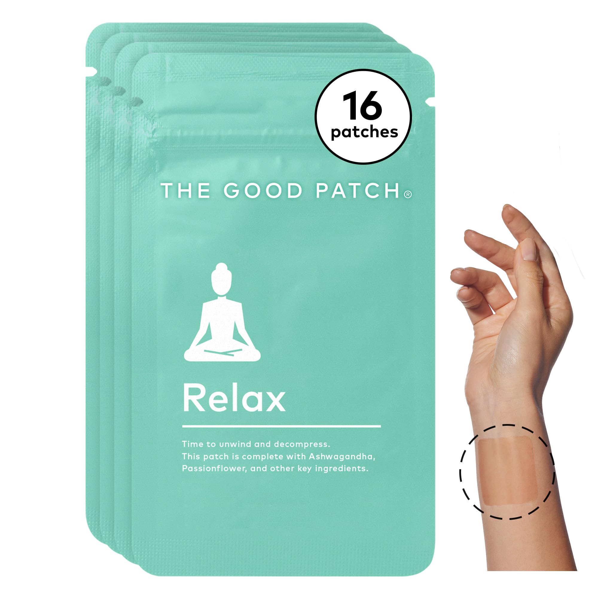 The Good Patch Relax patches pack shown for discreet everyday use and easy unwinding.