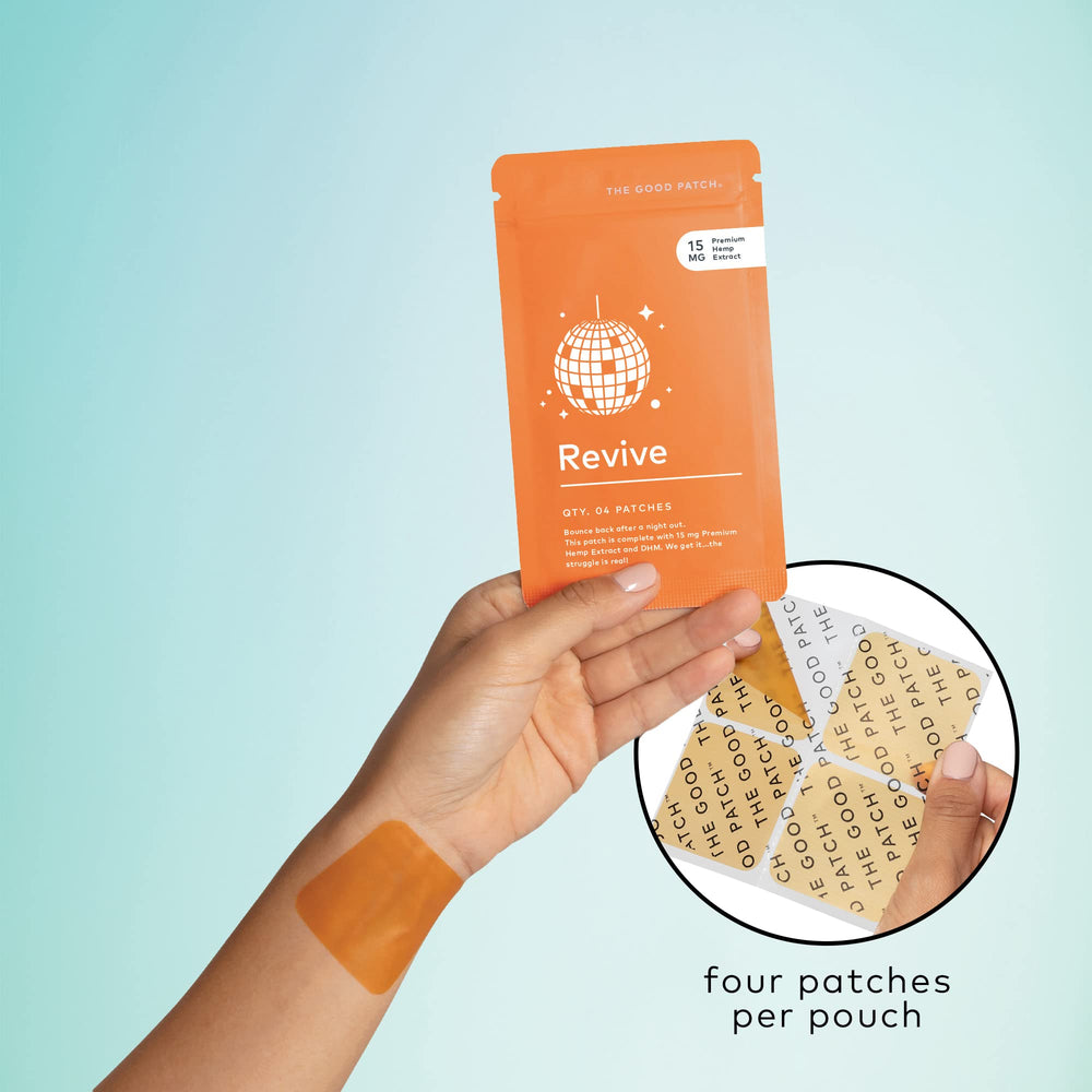 The Good Patch Revive packaging highlights plant-powered wellness and 12-hour wear.