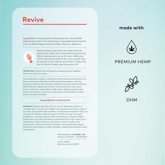 The Good Patch Revive wrist-application demonstrates discreet use after a night out.