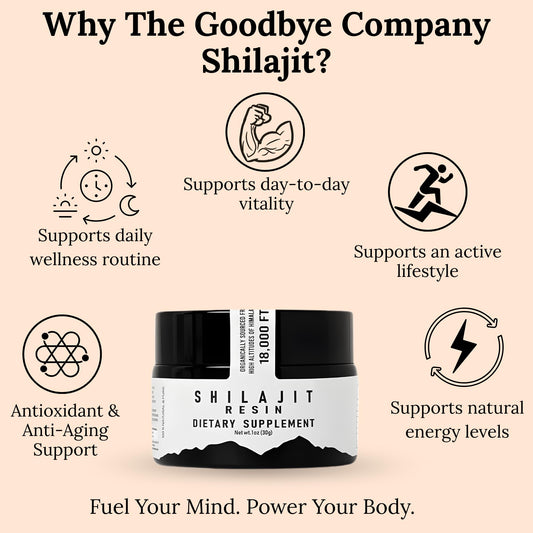 The Goodbye Company Shilajit Resin spoon-dip demonstrates easy pea-sized dosing.