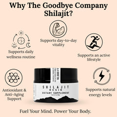 The Goodbye Company Shilajit Resin spoon-dip demonstrates easy pea-sized dosing.