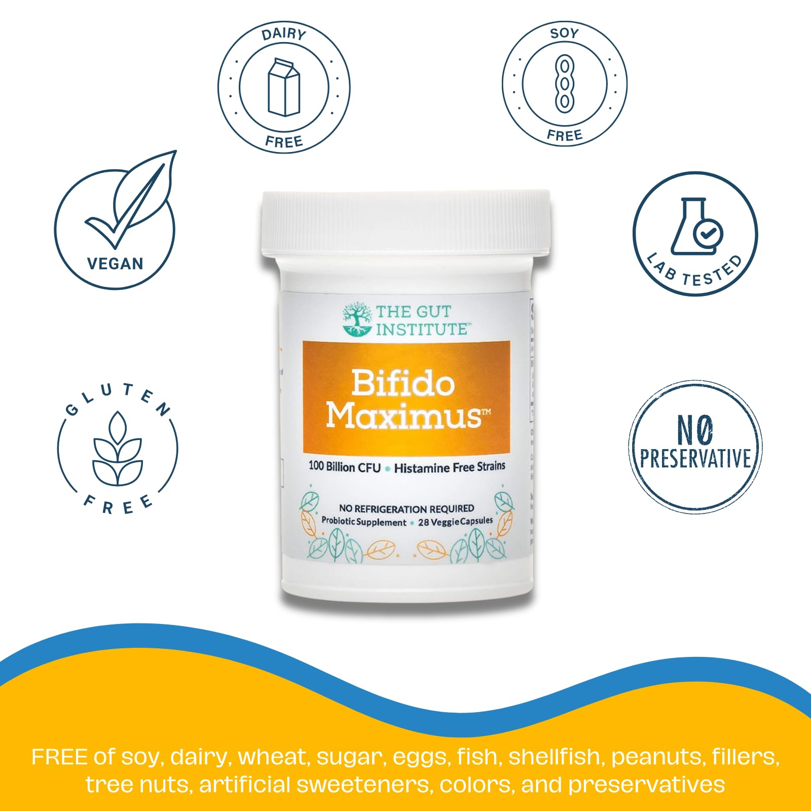 The Gut Institute Bifido Maximus Made in USA badge signals domestic production.