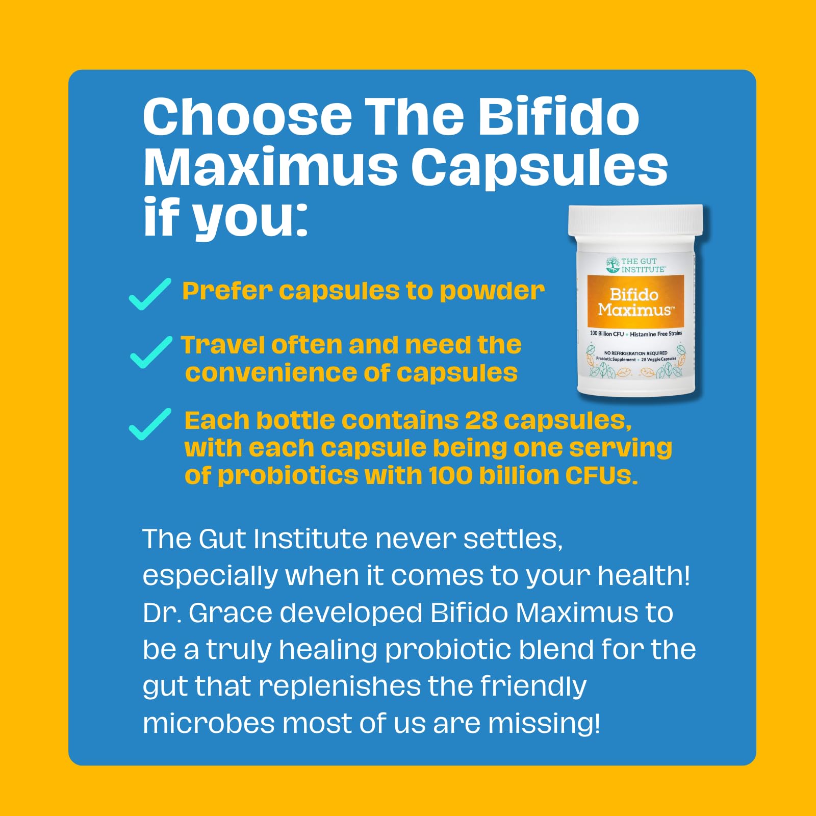 The Gut Institute Bifido Maximus travel pack illustrates portability for travel.