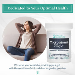 The Gut Institute Microbiome Mojo packaging demonstrates no refrigeration requirement.