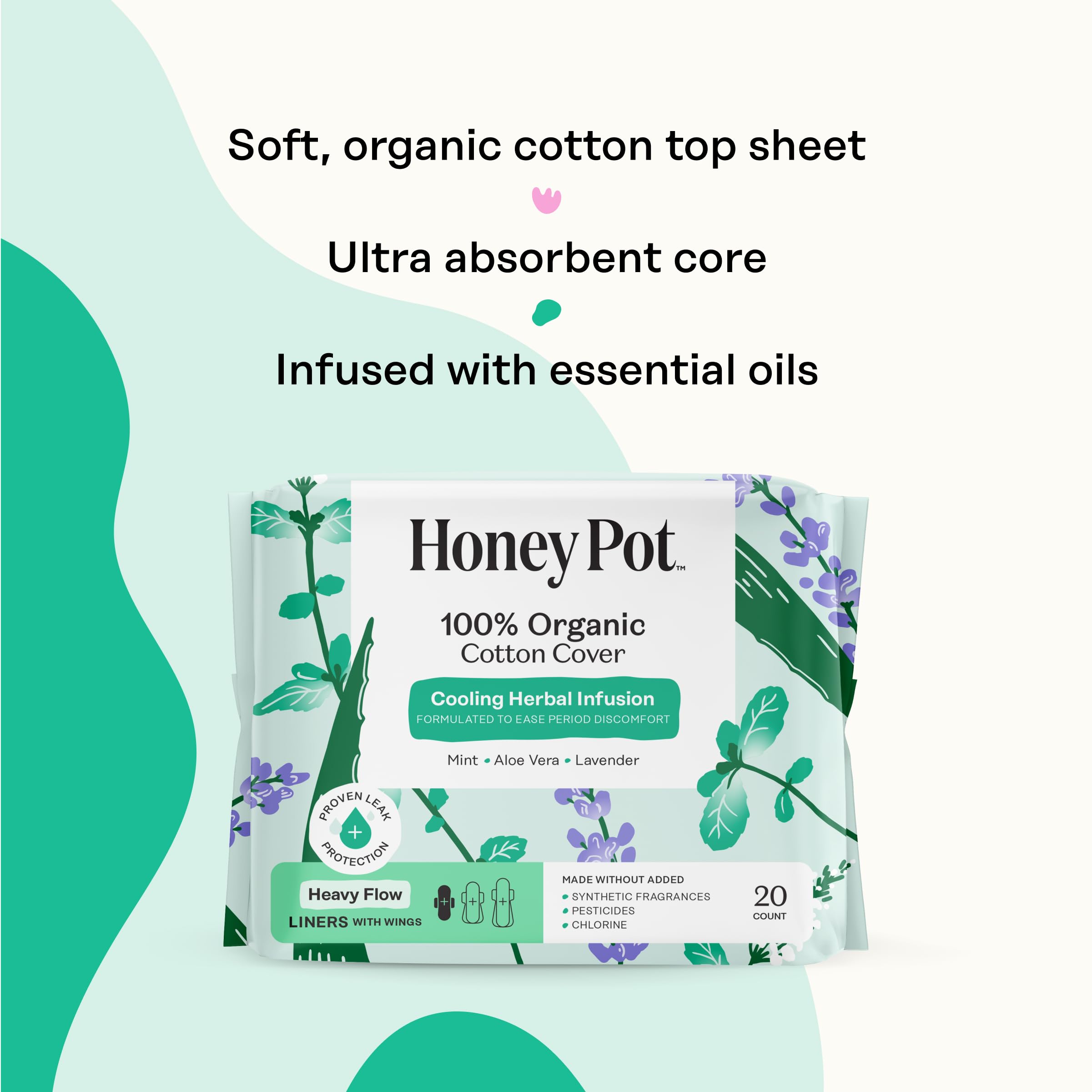 The Honey Pot 80ct herbal blend lavender, rose, aloe, and mint for comfort.