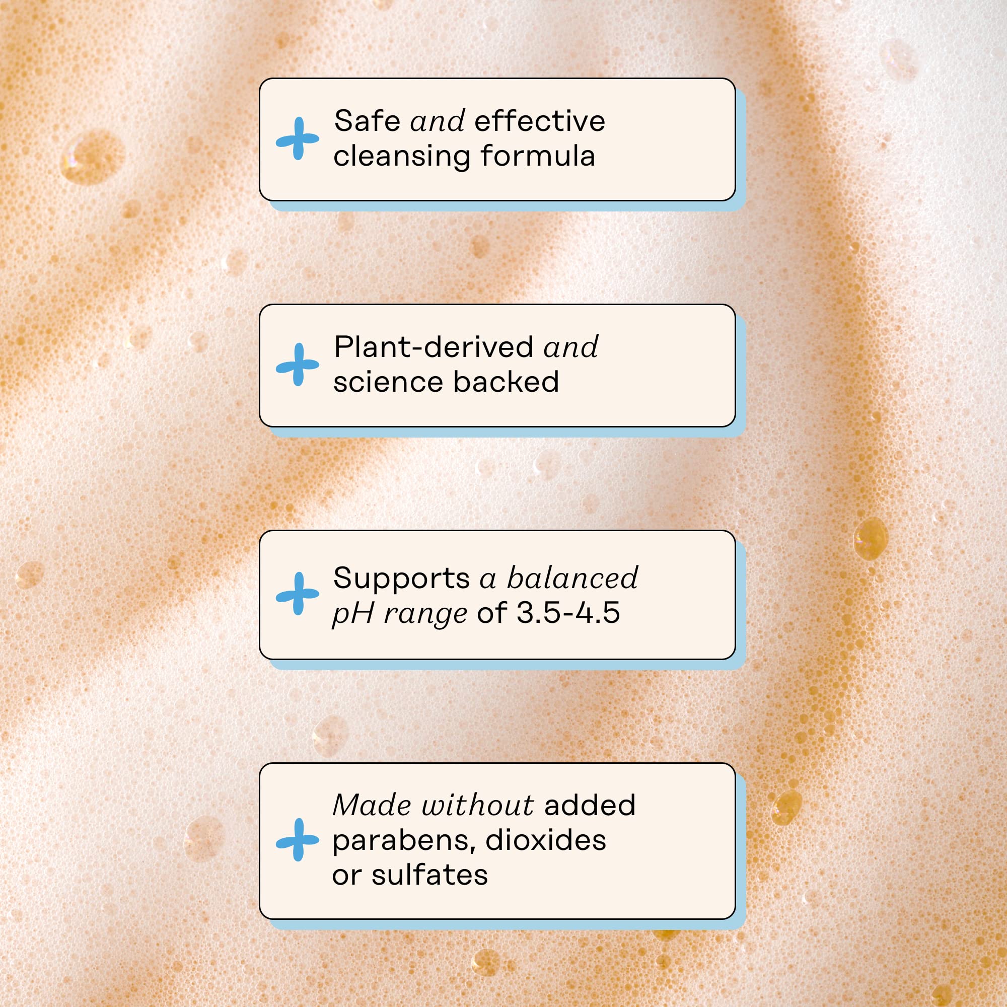 Close-up of The Honey Pot feminine wash foam, demonstrating a gentle cleansing lather.