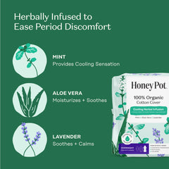 The Honey Pot overnight pad infused with lavender, rose, aloe, and mint for cooling.